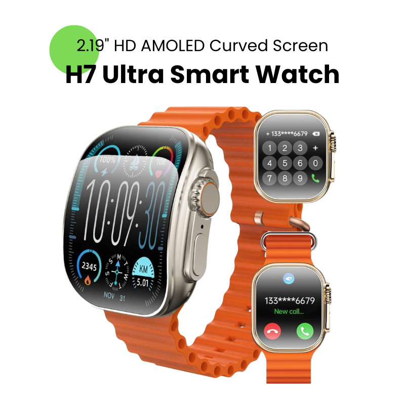 H7 Ultra Smart Watch สมาร์ทวอทช์หน้าจอโค้ง 2.19" HD AMOLED, ชาร์จไร้สาย, โทรบลูทูธ, การออกแบบสปอร์ต 