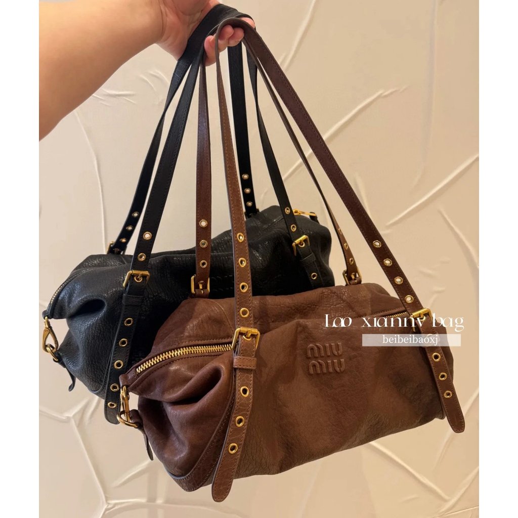 [Old Fairy] Miumiu Autumn Winter 25ss Show Style Motorcycle Bag Bubble Leather Underarm Bag Miu Firs