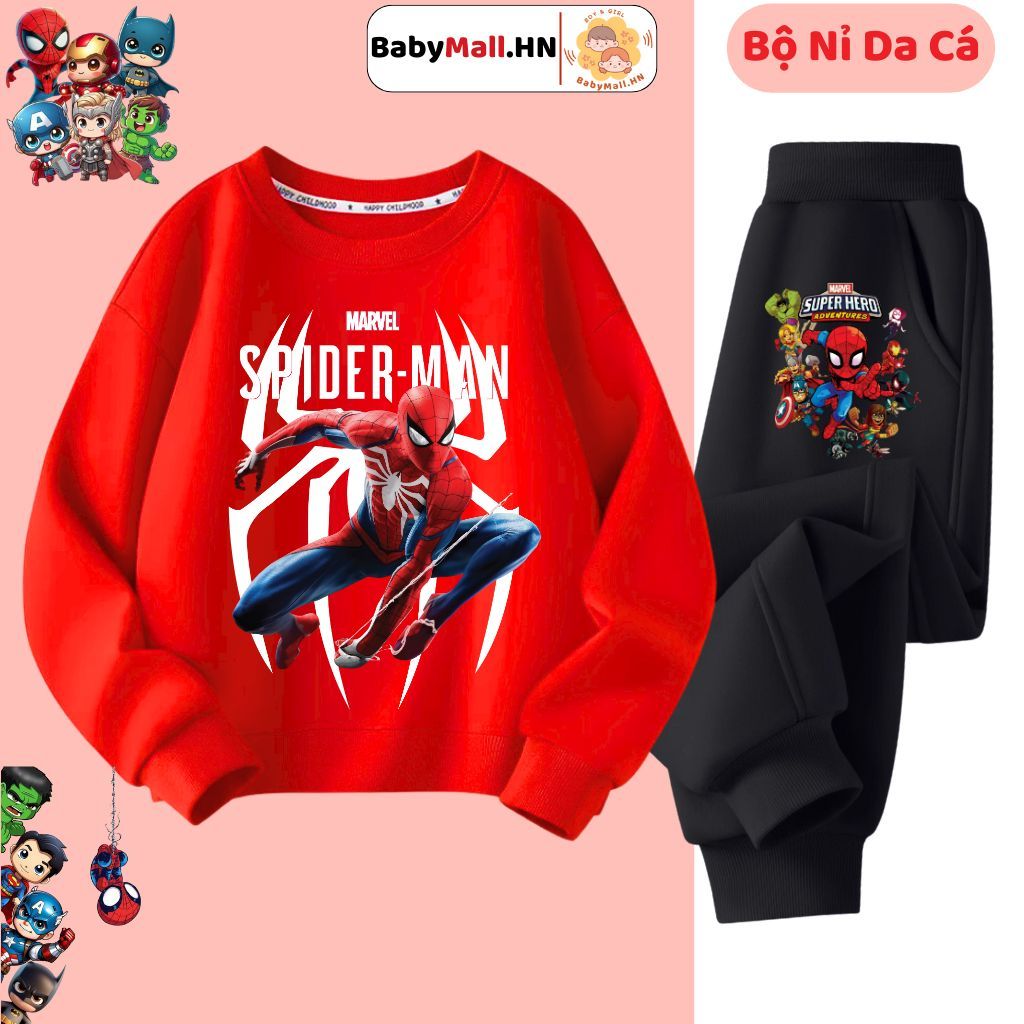 BABYMALL ชุดเสื้อกันหนาว Spiderman สําหรับเด็กผู้ชาย Soft Warm Thermal Stretch Fishskin Fleece Fabri