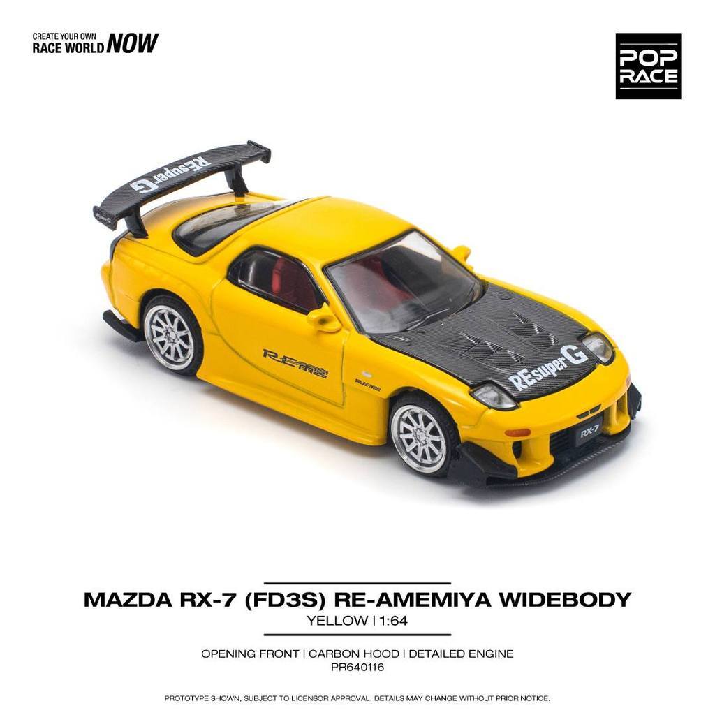 POPRACE 1:64 MAZDA RX-7 (FD3S) RE-AMEMIYA WIDEBODY YELLOW PR รถรุ่น640116
