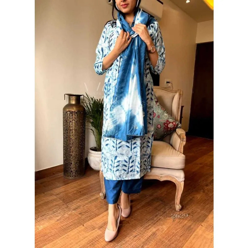 Pakistan Casual Wear พิมพ์ตรง Salwar Kurti Pants Dupata Dress