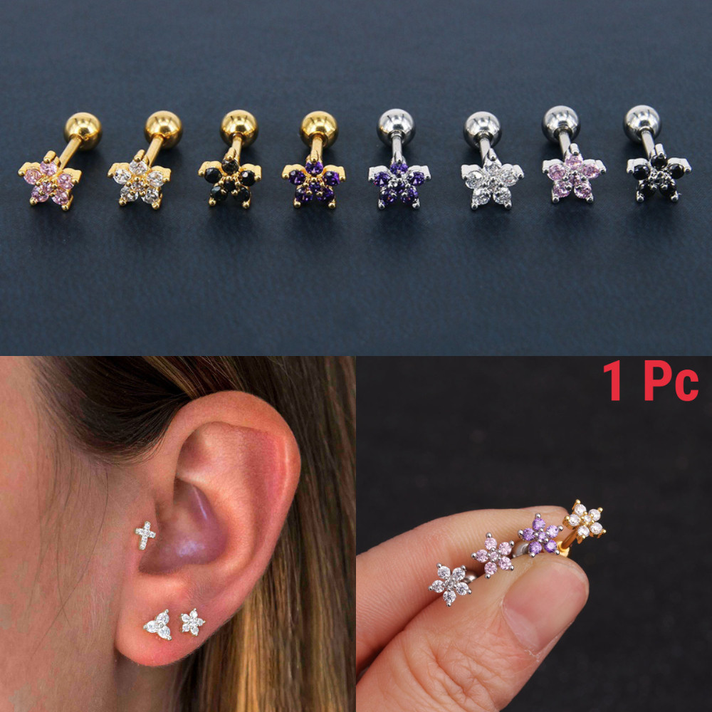 【สามารถจัดส่งจากท้องถิ่นได้】1ชิ้นแสงหรูหราดอกไม้ที่สวยหรูเพทายออกแบบเฉพาะผู้หญิงหูกระดูกเล็บ