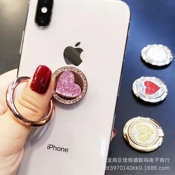 magnetic griptok griptok แม่เหล็ก All-Metal Ring Buckle Magnetic Car Holder Round Glitter Heart เหมา