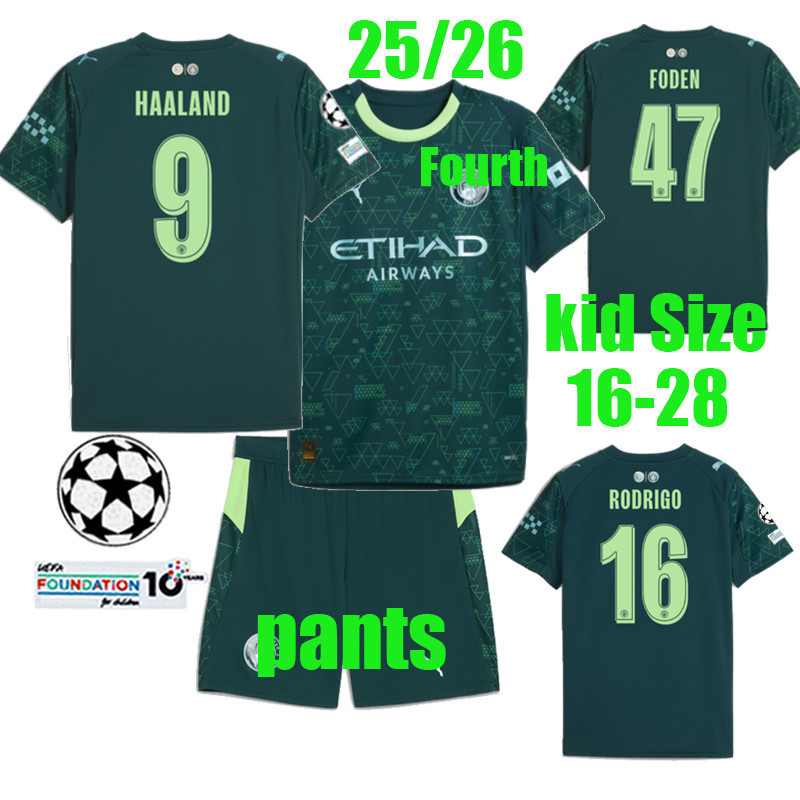 ชุดฟุตบอลสำหรับเด็ก ขนาด 25/26 พร้อมเสื้อยืดและกางเกง ลายFourth Jersey จากHAALAND และGVARDIOL