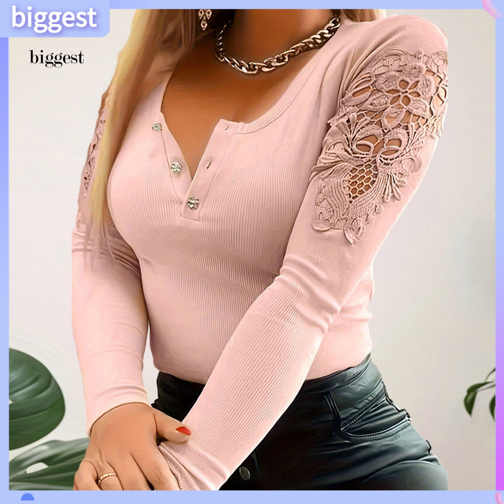 BGT Slim Fit Top แขนยาวสำหรับผู้หญิง ออกแบบด้วยเทคนิค_patchwork_รอบคอ เหมาะสำหรับฤดูใบไม้ผลิและใบไม้