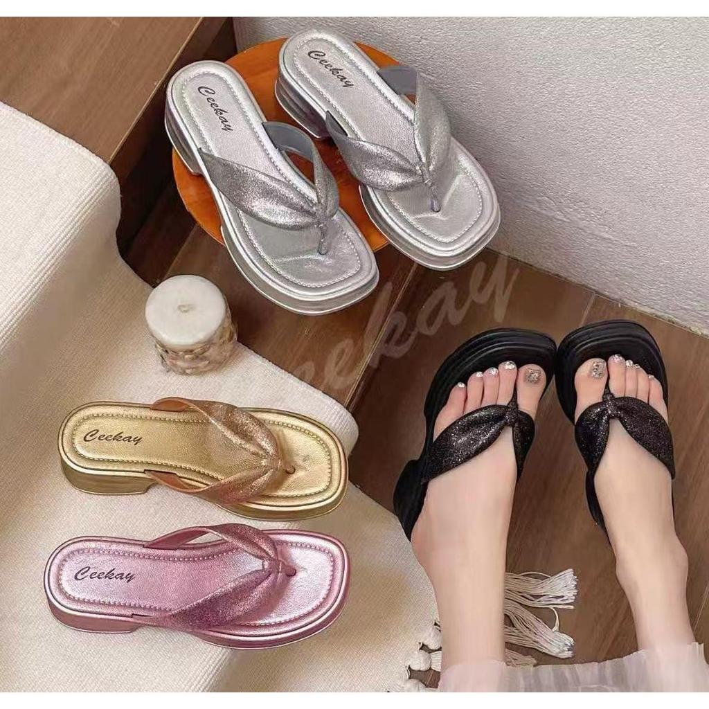 รองเท้าผู้หญิงแบบหนีบส้นสูงรองเท้าแตะรองเท้าลำลองผู้หญิงใส่สบายCK56