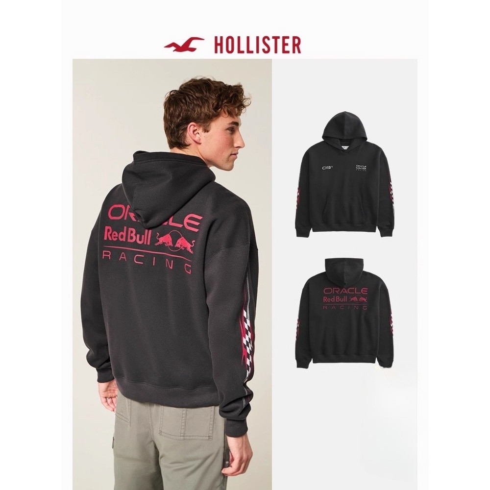 เสื้อกันหนาวมีฮู้ดพิมพ์ลาย Hollister American racing ผู้ชายใหม่ชุดกีฬาผ้าฝ้ายพรีเมี่ยมหลวม