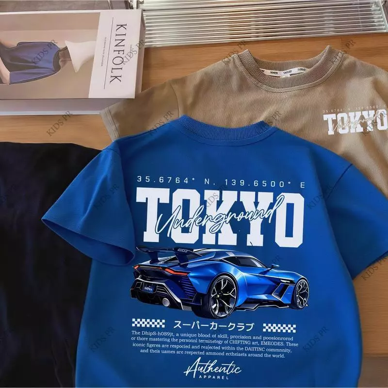 COD 2026 Tokyo Racing Car Printed Kid's T-shirt Fashion Trendy Casual Pure Cotton Top for 3-13 Yrs T16