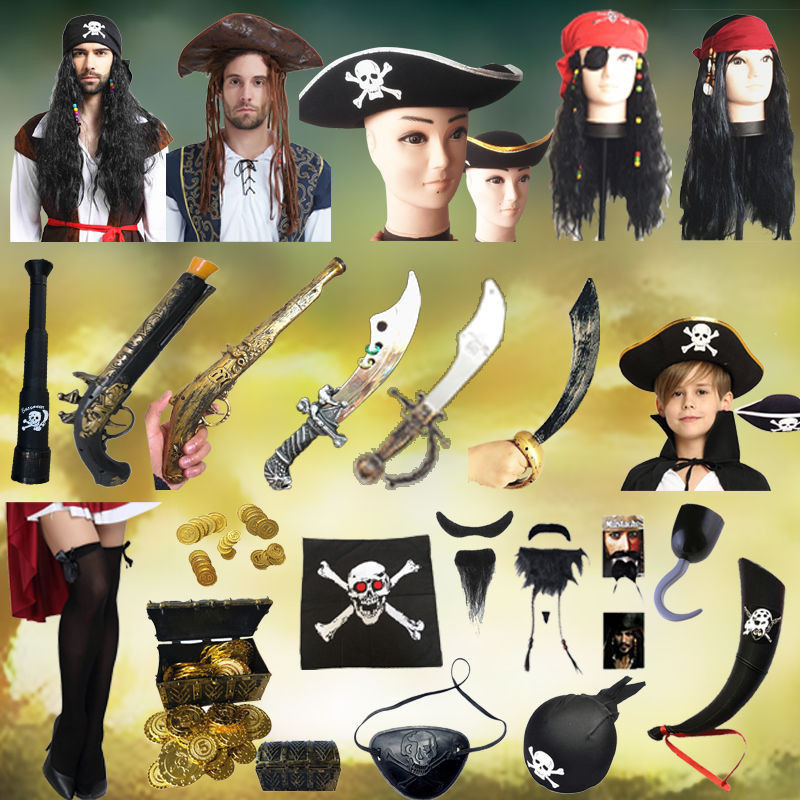New Product#Halloween props Pirates of the Caribbean cosplay Hat Accessories Pirate Knife Gun Hook G