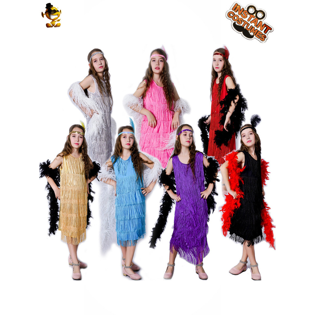 儿童女童复古拉丁舞表演服流苏裙舞蹈女孩派对流苏舞台演出服装Children Girl's Retro Latin Dance Performance Dress Tassed Skirtceve54f