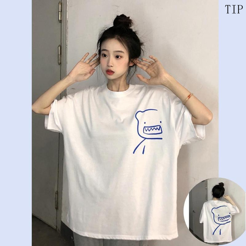 C95【พร้อมส่ง】C95 เสื้อยืดสไตล์เกาหลี ลายสวย ทรงหลวม ผ้าคอตตอนแท้ 2 ชั้น นุ่ม ใส่สบาย ไม่ยืดไม่ย้วย