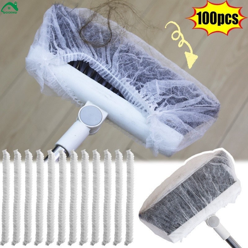 [บ้าน]ผ้าคลุมไม้กวาด 100 ชิ้นสําหรับทําความสะอาด | เครื่องจับผมแบบใช้แล้วทิ้งพร้อมวัสดุไฟฟ้าสถิต | ดีไซน์ยืดได้