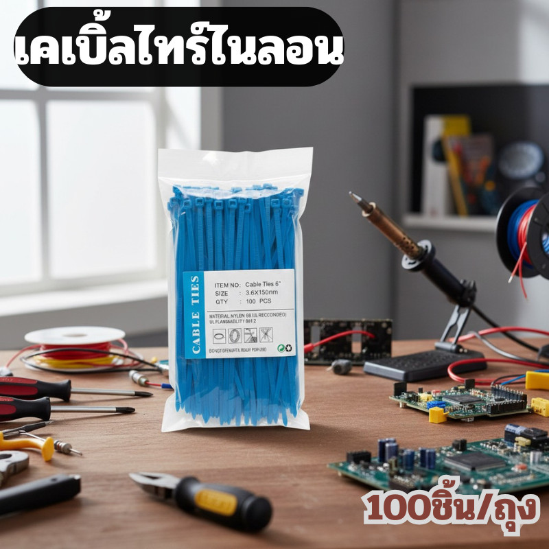 100 เส้น เคเบิ้ลไทร์ สายรัดพลาสติกไนล่อน (ขนาด 3.6x150 mm) (Nylon Plastic Cable Ties Zip Tie Lock)