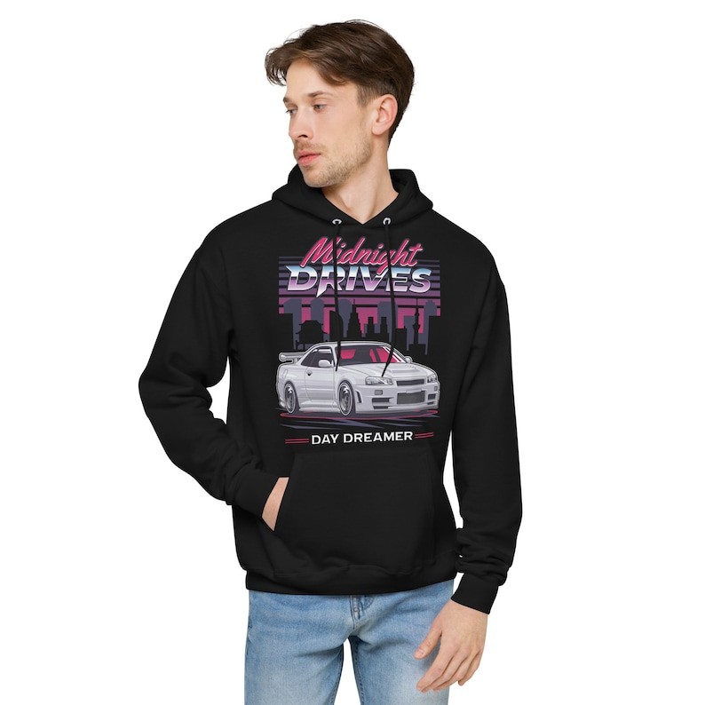 High-quality Midnight Drives R34 Hoodie: Unisex Fleece Car Graphic