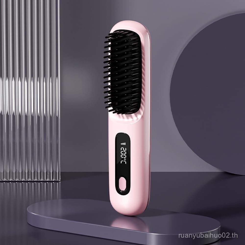 Go Brush Pro 2025 แปรงผมไร้สาย – การตั้งค่าความร้อน 3 ระดับ USB ชาร์จ 2in4 Straightener & Curler Ion