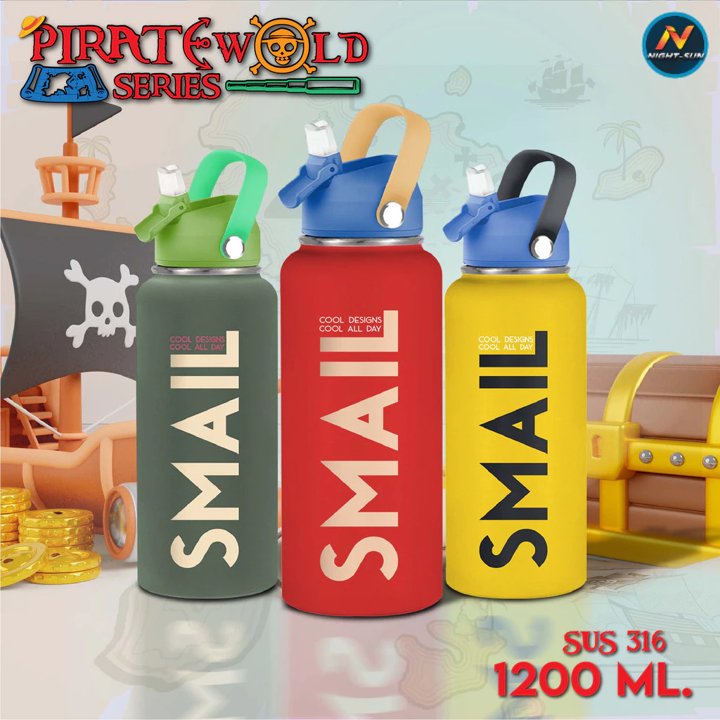 ขวดน้ำเก็บความเย็น SMAIL ขนาด1.2ลิตร ขวดน้ำสแตนเลส สีทูโทน กระบอกน้ำเก็บอุณหภูมิ 2 ชั้น มีหลอดดูด พกพาสดวกจับถนัดมือ