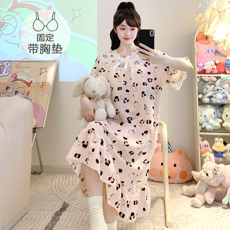 Cloud Cotton Princess ชุดนอนผู้หญิงฤดูร้อน Bralette แขนสั้น Midi Plus Size