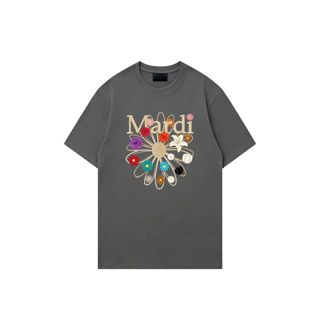 Mavvdi Daisy สไตล์ใหม่เกาหลีลําลองผ้าฝ้ายแท้คอกลมแขนสั้นเสื้อยืดผู้หญิง