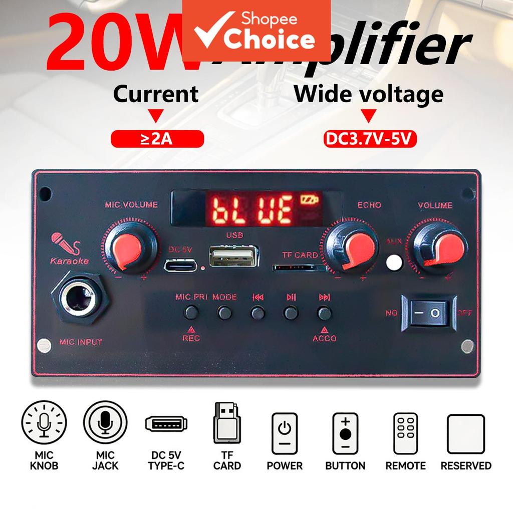 แผงขยายเสียงบลูทูธ 3.7V-5V โมดูลเสียงขนาดเล็กพร้อมตัวถอดรหัส MP3, วิทยุ USB/TF/FM, AUX, บันทึกเสียง, รับสายแฮนด์ฟรี, สเตอริโอ 2x10W, ฟังก์ชันหน่วยความจํา สําหรับลําโพง DIY รถยนต์และบ้าน