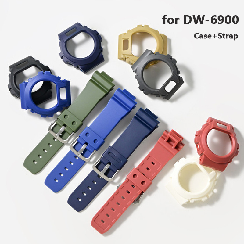 สายคล้อง + เคสสําหรับ Casio G-SHOCK DW-6900 DW-6600 DW-6930 DW-3230 เปลี่ยน TPU เรซิ่นเกราะป้องกันนาฬิกาอุปกรณ์เสริม