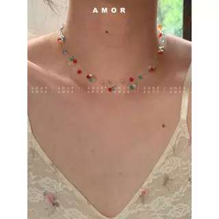 Choker สร้อยคอลูกปัดหลายเหลี่ยม Summer Red Skin-Flattering Clavicle Chain