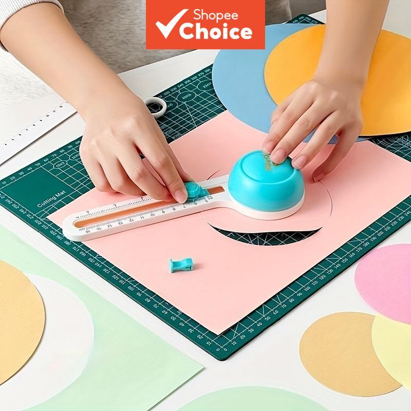 กิโลวัตต์-ไตรโอ 360° เครื่องตัดกระดาษ DIY เครื่องมือตัดวงกลมเข็มทิศหัตถกรรมสมุดภาพ Trimmer