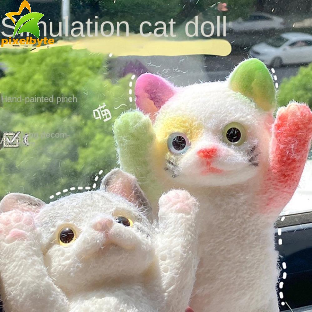 พิกเซลบาย ตุ๊กตาแมวใหญ่ของเล่นบีบ,สัตว์การ์ตูนแมวรูปบีบของเล่น,แปลกใหม่ที่มีสีสันมินิตุ๊กตาเทียมนุ่มของเล่นบีบสําหรับเด็ก