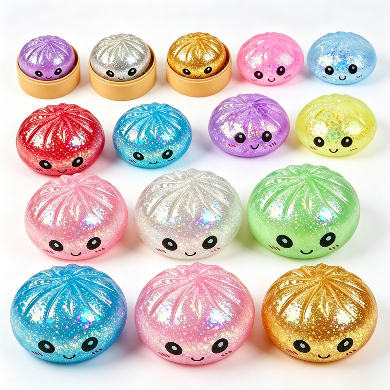 8.5 ซม.Glitter Bun Squishy ของเล่นพร้อมกล่อง Steamer 1/2/3/4 s Value Pack Plus 5 ซม.รุ่น Mini & Gold Pectin