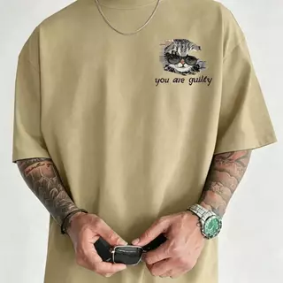 Y-T🧸เสื้อยืดชาย เสื้อยืด oversize ผ้าฝ้าย100% ไม่ต้องรีดผ้า สวมใส่สบาย วินเทจ ผ้านิ่ม ลาย "You are Guilty"