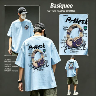 Basi💥เสื้อผู้ชาย เสื้อยืด oversize เสื้อฟอก วินเทจ สตรีท เกรดพรีเมียม เสื้อคอตตอน ไม่หดตัว ใส่สบาย ลาย "HEADPHONES"