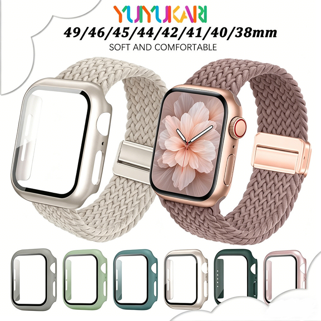 ถักไนล่อนสายรัดยืดหยุ่นกรณีพีซี for IWatch Apple Watch SE/Ultra 3 2 Series 11 10 9 8 7 49 46 45 41 44 40 42 38มม
