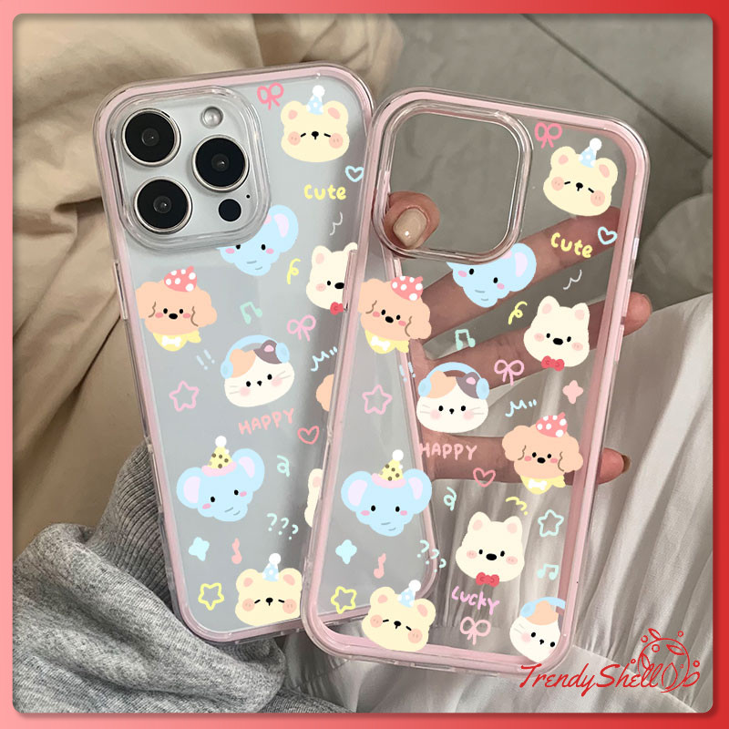 นิ่ม 2in1 สีแคนดี้ เข้ากันได้สำหรับ เคสไอโฟน11 เคส iphone 16 Pro Max 15Plus 17 12 13 14 15 ลูกสุนัขและช้างน่ารัก
