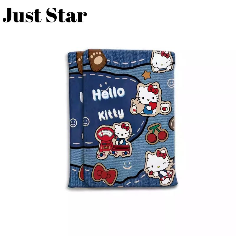 JUSTSTAR Kitty Denim กระเป๋าสตางค์สามพับน่ารักการ์ตูนเปลี่ยนกระเป๋า