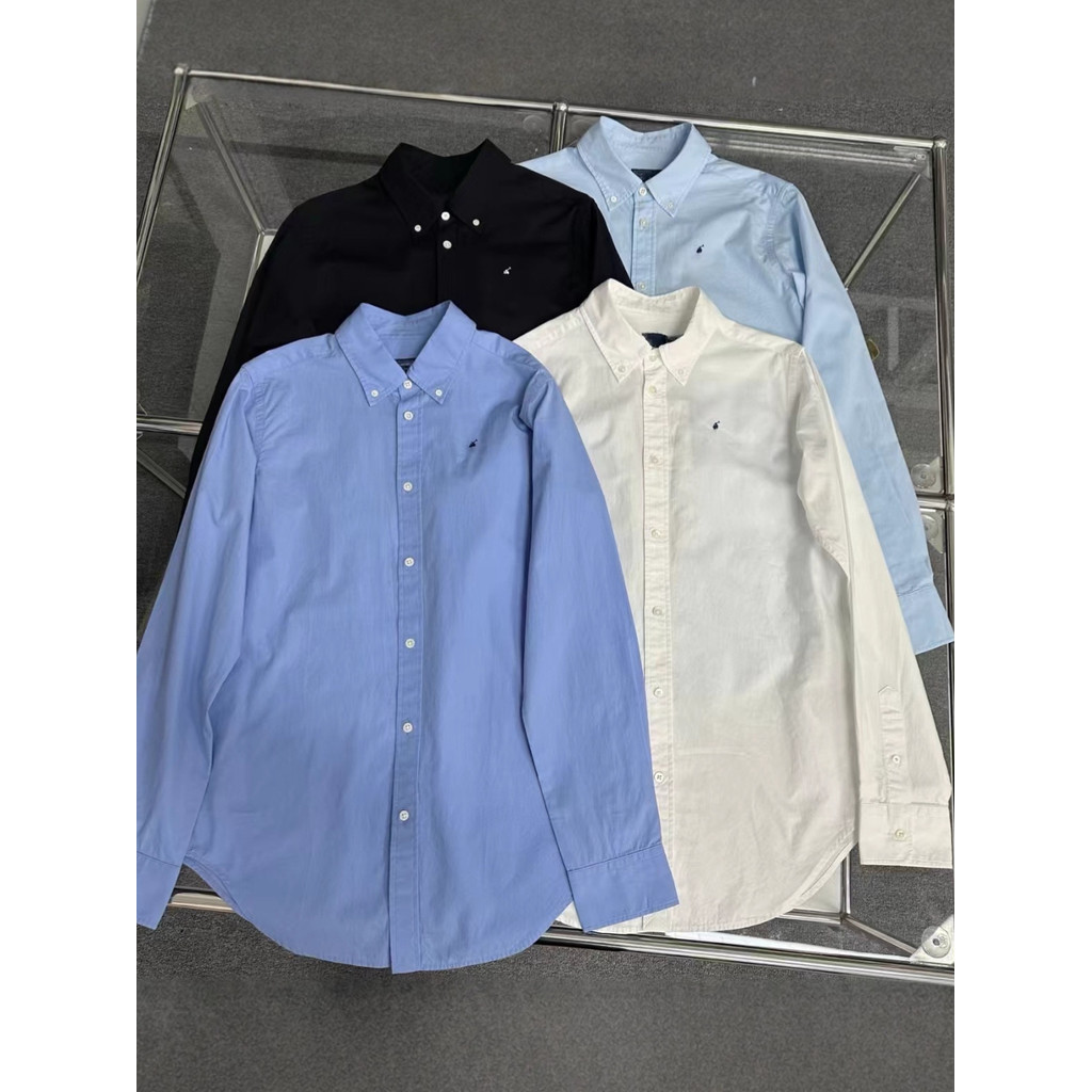 Z0BH RL Autumn New Pony Embroidery RL Women's Long Sleeve Single-Breasted Shirt with Turn-Down Colla