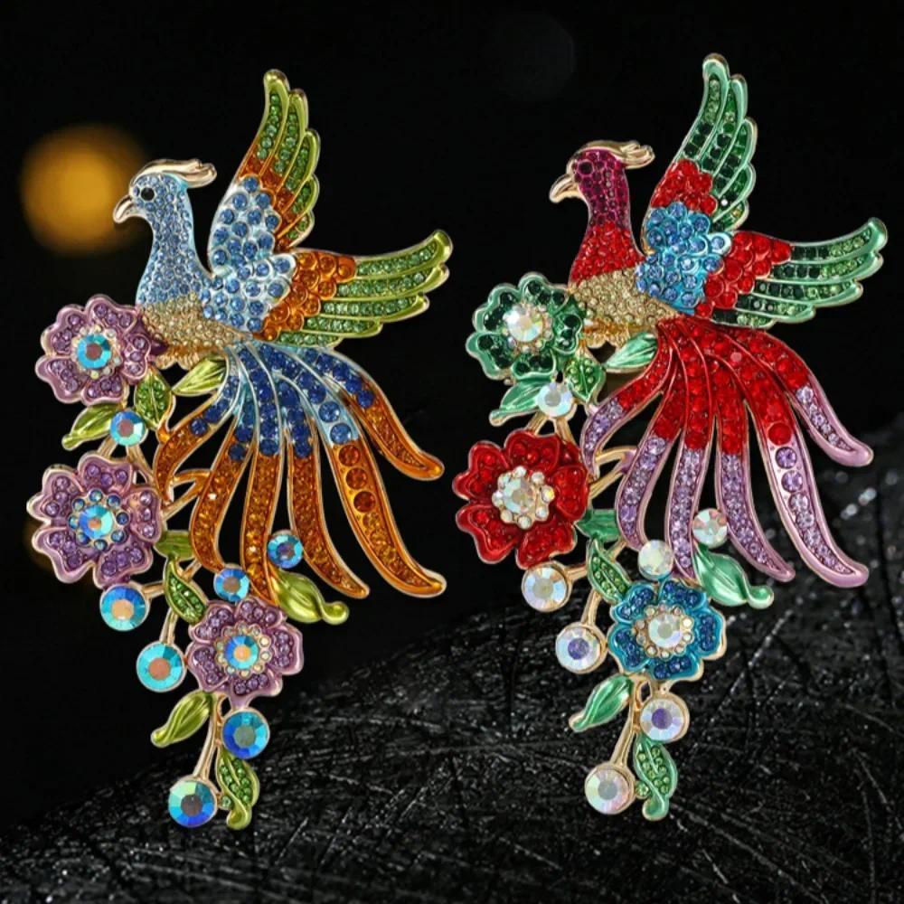 Rhinestone Phoenix Design เข็มกลัด สไตล์จีน เหมาะสำหรับ Cheongsam และเสื้อสูท เพื่อเพิ่มความสวยงามและหรูหรา