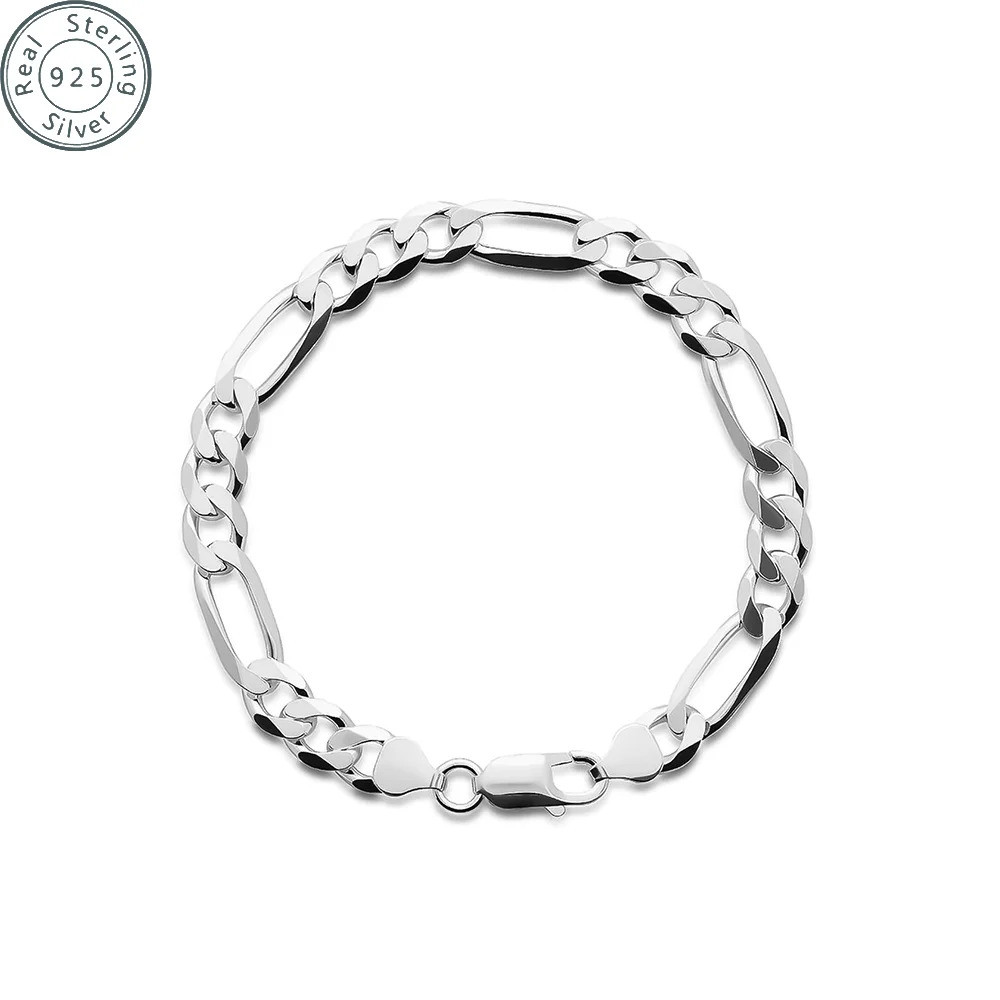 18k Gold Over Sterling Silver Italian Solid Diamond-cut Figaro Link Chain Bracelet For Men , 925 Mad