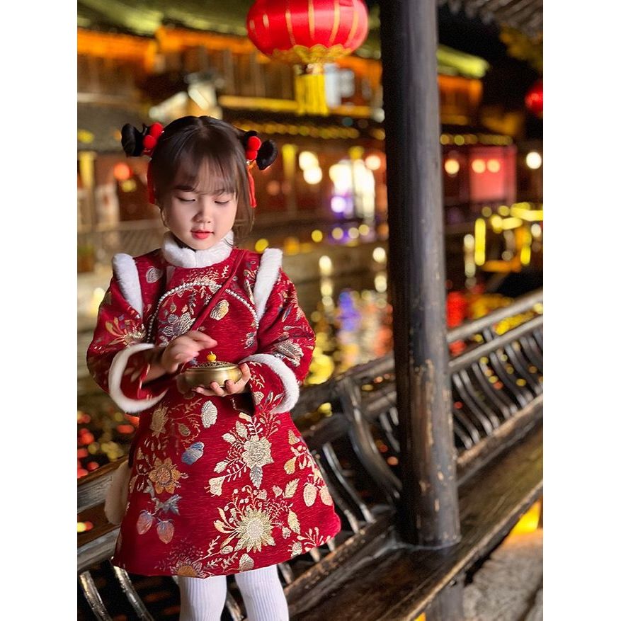 สินค้าใหม่พร้อมสต็อกเสื้อผ้าปีใหม่หญิงฤดูหนาว ชม. อันฟู่ ทารก กี่เพ้า กลิ่นฉุน ชุดสไตล์จีนซับขนแกะหนาชุดหนึ่งปีเด็กชุด20251210 - รูปที่ 5