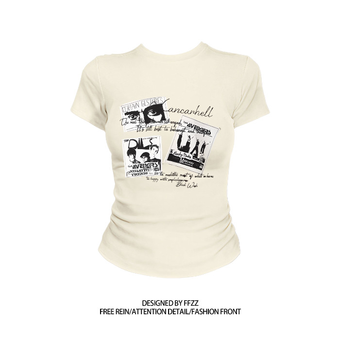 COD [40 ชิ้น + ผ้าฝ้าย 92% + 8% Spandex] รอบคอแขนสั้นพิมพ์เสื้อยืดผู้หญิง Slim-fit ฤดูร้อนสไตล์ใหม่ห