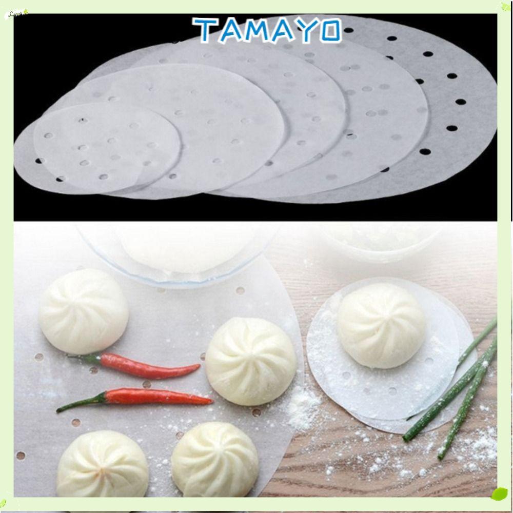 TAMAYO 100 ชิ้น Buns ขนมอบกระดาษไม่ติด, รอบ 4/5/6/7/8in Steamer กระดาษ, ทิ้ง Buns Pad กระดาษครัวทําอ