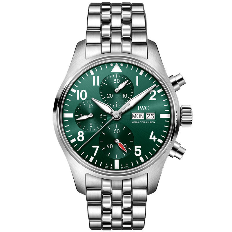 IWC IWC IWC Pilot Series นาฬิกาสแตนเลสอัตโนมัติโครโนกราฟนาฬิกาผู้ชาย 41 มม. IW388104