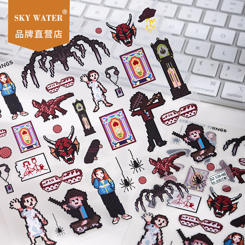 Sky Stranger Things สไตล์อเมริกันสยองขวัญ Monster Talk สติกเกอร์ DIY อุปกรณ์ต่อพ่วงสติกเกอร์สร้างสรรค์ DIY พิกเซลโมเสคสติกเกอร์