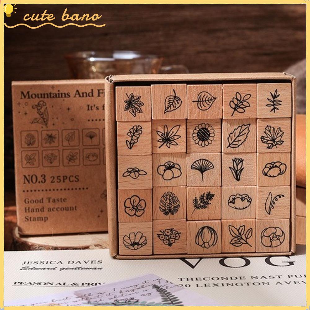 BANO 25 ชิ้นแสตมป์ชุด,น่ารักแสดงออกสภาพอากาศไม้แสตมป์ยาง,ผีเสื้อดอกไม้ธีม DIY Craft การ์ตูนมินิแสตมป์ไม้ Scrapbooking Decor