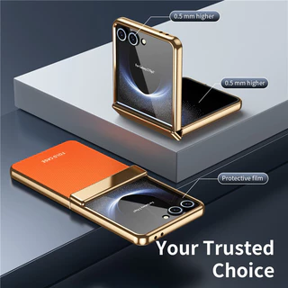 Electroplated กรอบบานพับเคสโทรศัพท์สําหรับ Samsung Galaxy Z Flip 8 Flip 7 Z Flip 6 Z Flip 5 Z Flip 4 over พร้อมฟิล์มนิรภัย