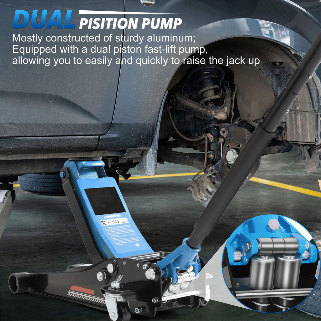 3ton Low Profile Floor Jack Heavy Duty Iron Hydraulic Racing Floor Jack , แจ็ครถไฮดรอลิก, ลูกสูบคู่ 