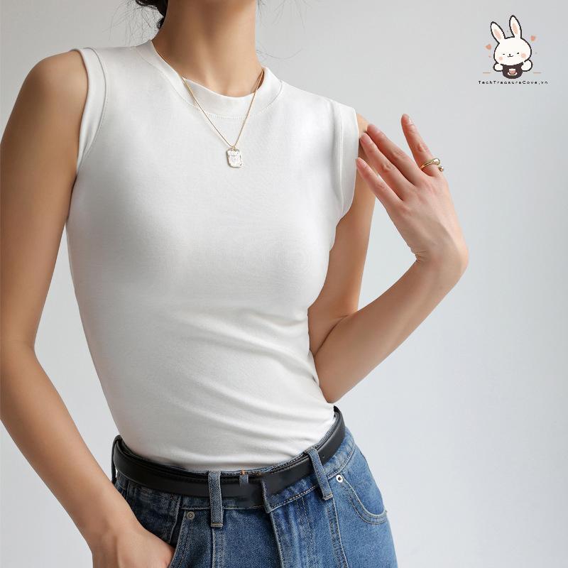 [Teh] เสื้อกั๊กถักคอกลมลําลองแฟชั่นสําหรับผู้หญิง [VN]