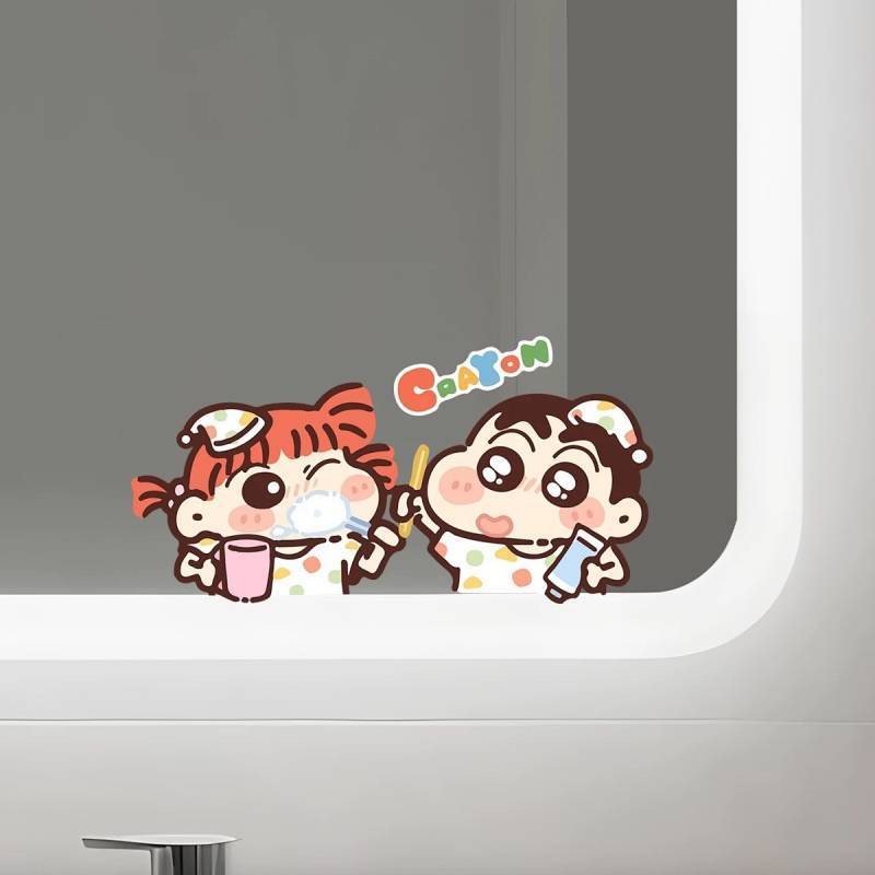 Cute Cartoon Crayon Small New Bathroom Tile Mirror Stickers Waterproof Toilet Creative Tips Stickers
