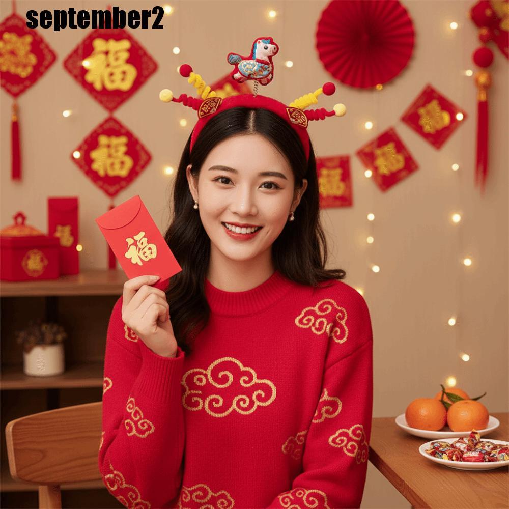 ที่คาดผมม้ามาสคอตตุ๊กตา สีแดง สำหรับการถ่ายภาพและใช้งานในงานปาร์ตี้ปีใหม่