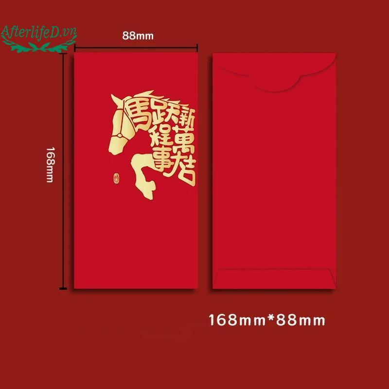 AF 6 ชิ้นแพ็ค 2026 ปีม้าปีใหม่ซองเงินโชคดี, การ์ตูนแพ็คเก็ตสีแดงสําหรับเทศกาลฤดูใบไม้ผลิ A