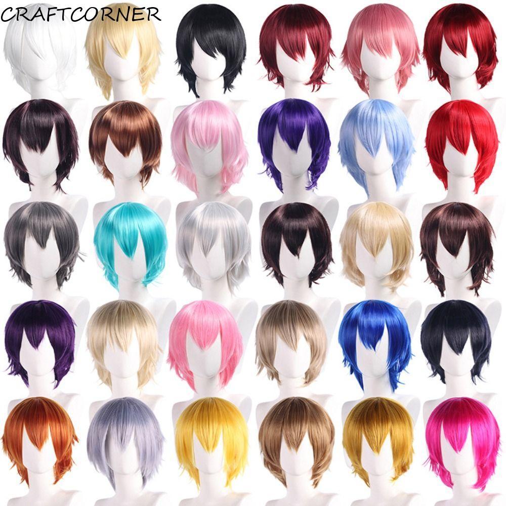วิกผมสั้นตรงสังเคราะห์ คอสเพลย์ ทนความร้อน สีผมหลากหลาย อุปกรณ์ผมสําหรับปาร์ตี้ ฮาโลวีน