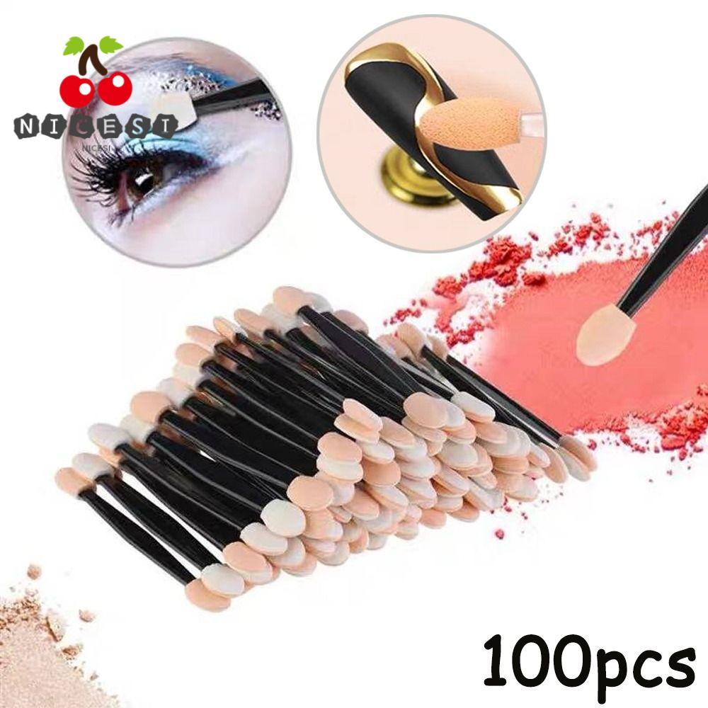 NICESI 100PCS อายแชโดว์ฟองน้ํา Applicators, 6.5 ซม.คอนเทนเนอร์อายแชโดว์แปรง,Double-headed อายแชโดว์แบบใช้แล้วทิ้ง Stick เครื่องมือแต่งหน้าความงาม
